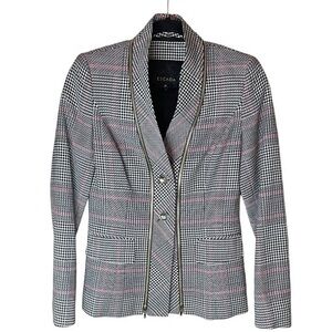 Escada Houndstooth Black Red and White Blazer Jacket with‎ Zipper Detail Size 34